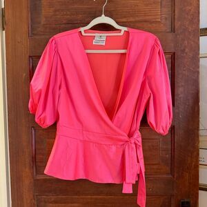 Vone Hot Pink Wrap Peplum Top Size M